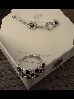 BP Black Onyx Crystal Link Necklace and Ring Set